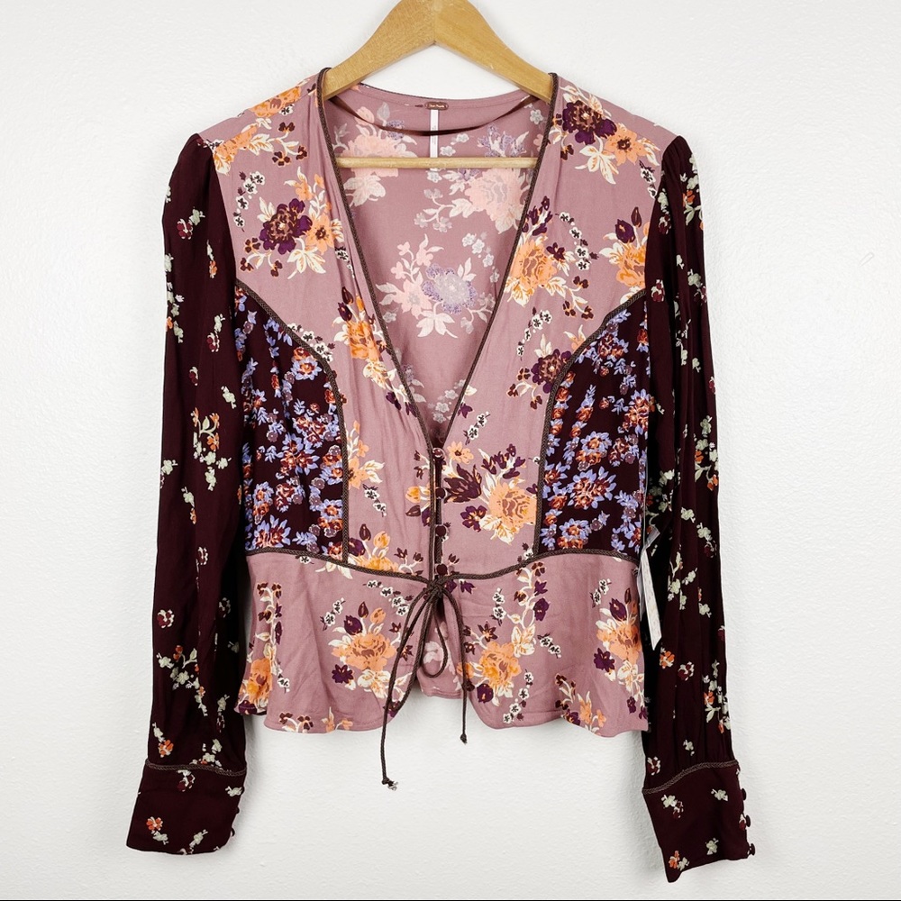 Free People XS Floral Way the World Turns Top